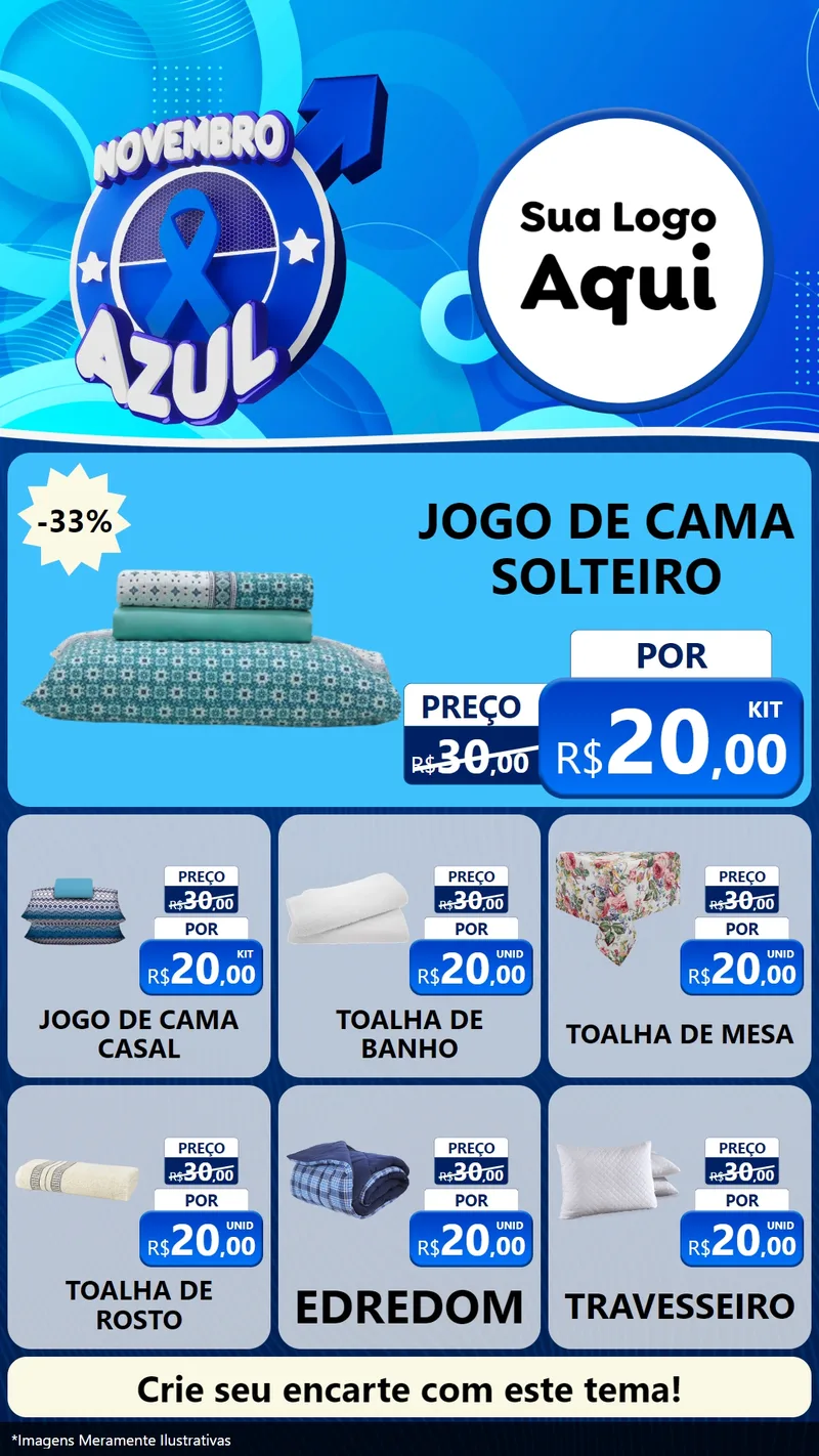 Modelo de Rede Social para Stories com o tema Novembro Azul para Cama, Mesa e Banho