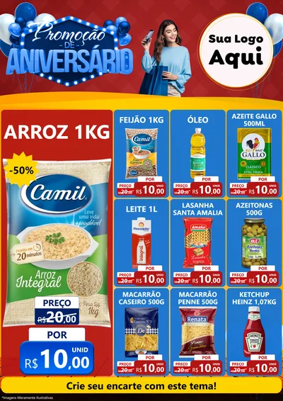 Modelo de Encarte para Encarte A4 Vertical com o tema Promoção de Aniversário para Supermercado