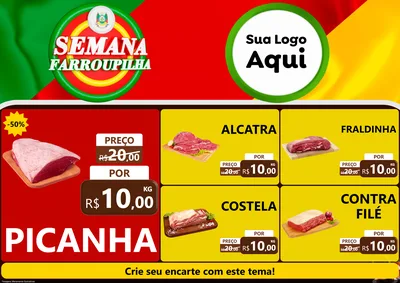 Modelo de Encarte para Encarte A4 Horizontal com o tema Semana Farroupilha para Açougue
