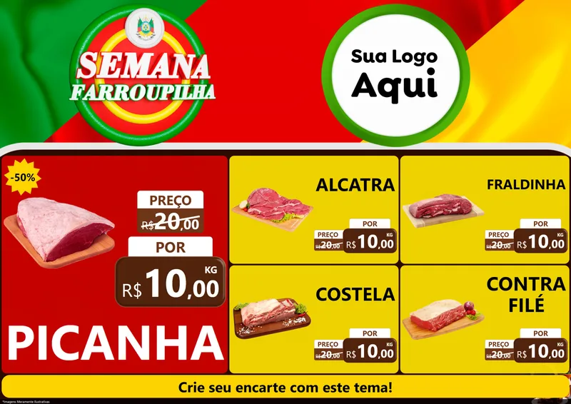 Modelo de Encarte para Encarte A4 Horizontal com o tema Semana Farroupilha para Açougue