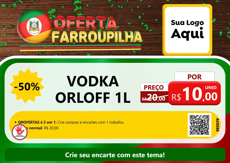 Modelo de Cartaz para Cartaz A4 Horizontal com o tema Oferta Farroupilha para Distribuidora de bebidas