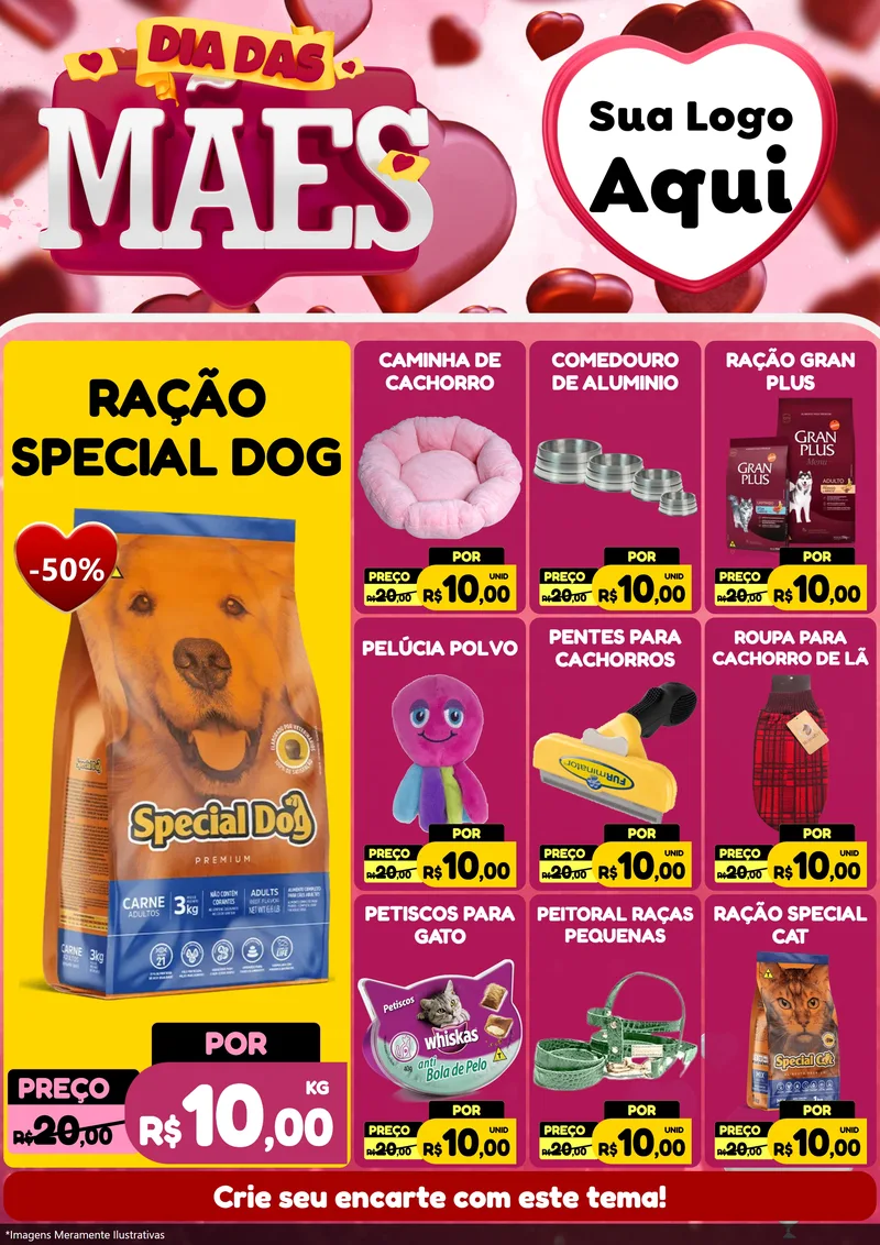 Modelo de Encarte para Encarte A4 Vertical com o tema Dia Das Mães para Pet Shop