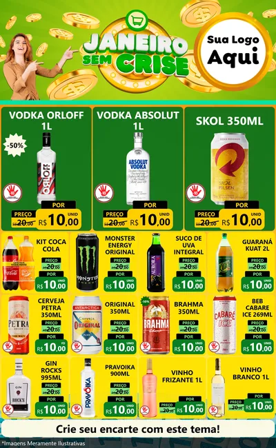 Modelo de Encarte para Encarte Grande com o tema Janeiro Sem Crise para Distribuidora de bebidas