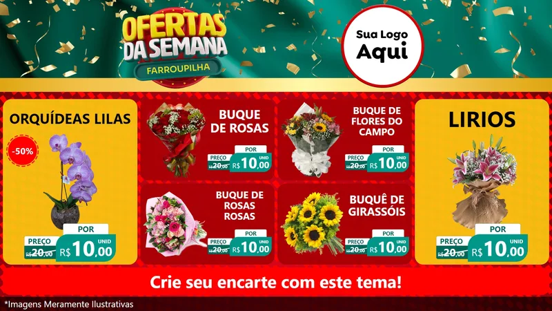 Modelo de TV para TV Horizontal com o tema Ofertas da Semana Farroupilha para Floricultura e jardim