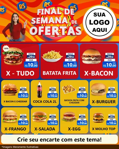 Modelo de Rede Social para Feed Instagram com o tema Final de Semana de Ofertas para Hamburgueria