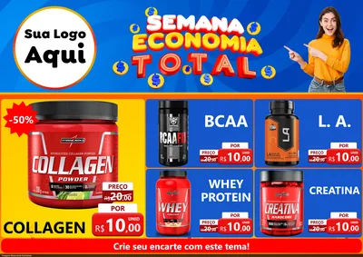 Modelo de Encarte para Encarte A4 Horizontal com o tema Semana Economia Total para Suplementos alimentares