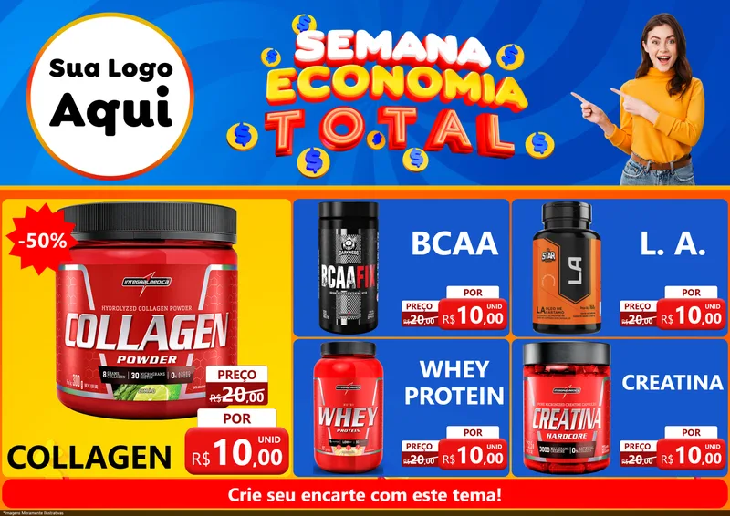 Modelo de Encarte para Encarte A4 Horizontal com o tema Semana Economia Total para Suplementos alimentares