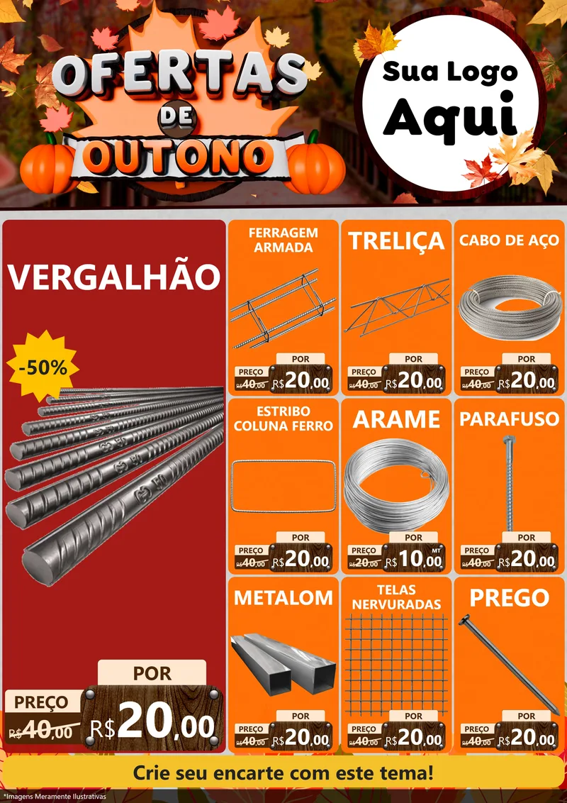 Modelo de Encarte para Encarte A4 Vertical com o tema Ofertas de Outono para Ferragens