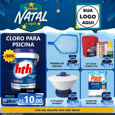 Modelo de Rede Social para Feed Facebook com o tema O Melhor Natal É Aqui! para Produtos para Piscina