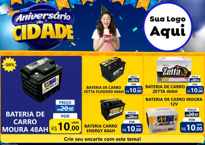 Modelo de Encarte para Encarte A4 Horizontal com o tema Aniversário da Cidade para Baterias Elétricas