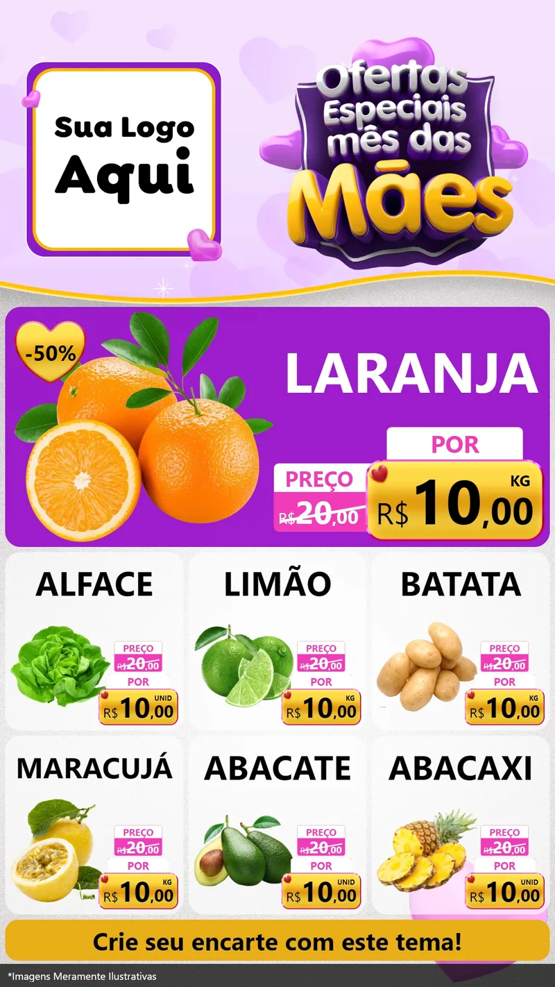 Modelo de Rede Social para Stories com o tema Ofertas Especiais - Mês das Mães para Hortifrúti