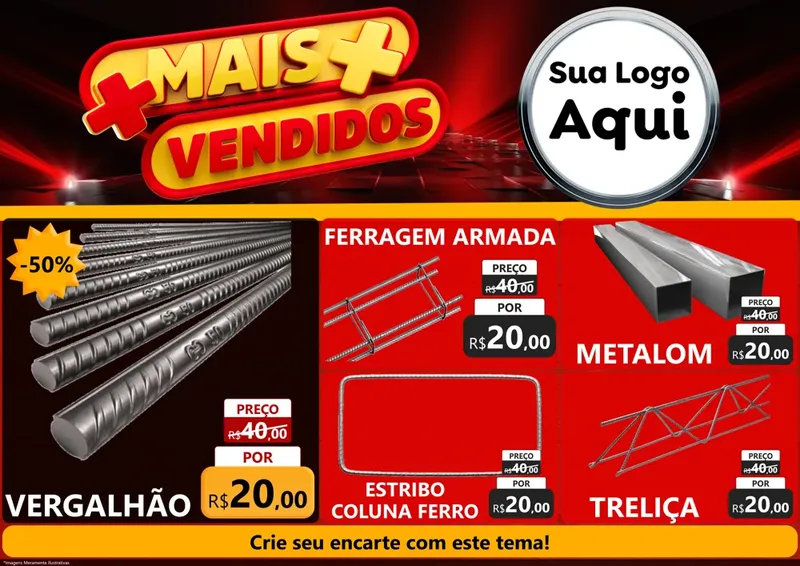 Modelo de Encarte para Encarte A4 Horizontal com o tema Mais Vendidos para Ferragens