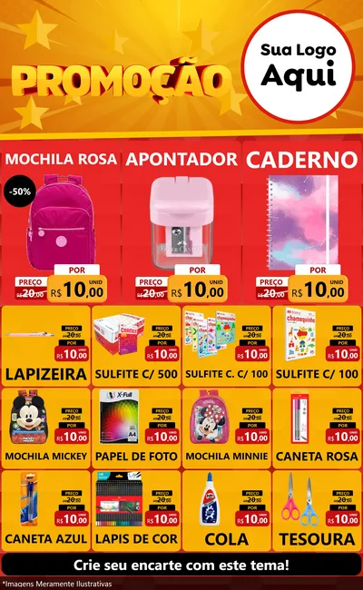 Modelo de Encarte para Encarte Grande com o tema Promoção para Papelaria