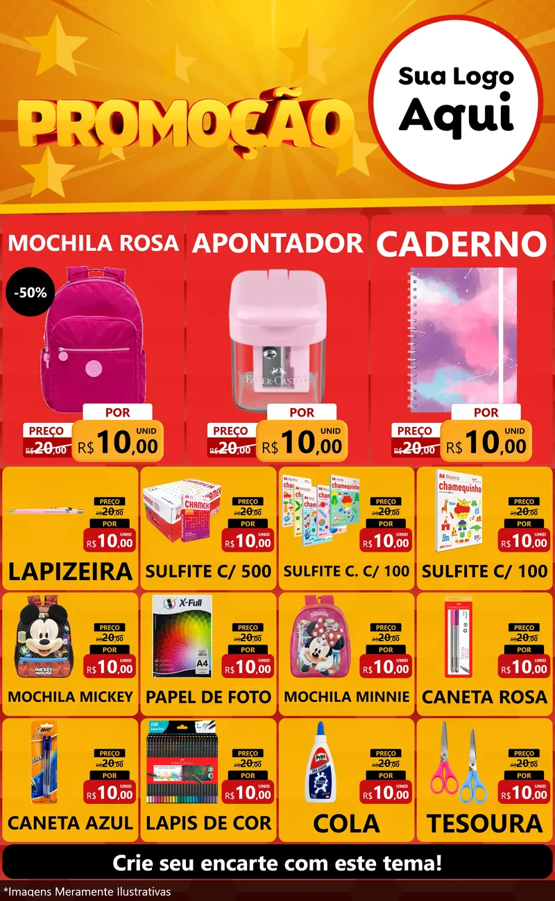 Modelo de Encarte para Encarte Grande com o tema Promoção para Papelaria