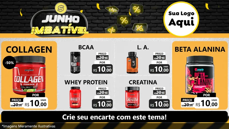 Modelo de TV para TV Horizontal com o tema Junho Imbatível para Suplementos alimentares