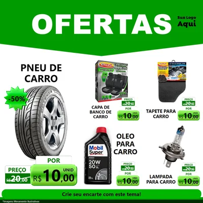 Modelo de Rede Social para Feed Facebook com o tema Ofertas Verde Cartaz para Auto peças