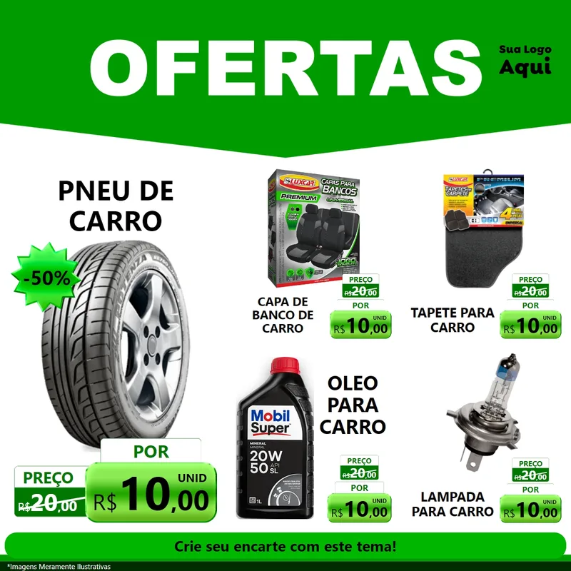 Modelo de Rede Social para Feed Facebook com o tema Ofertas Verde Cartaz para Auto peças