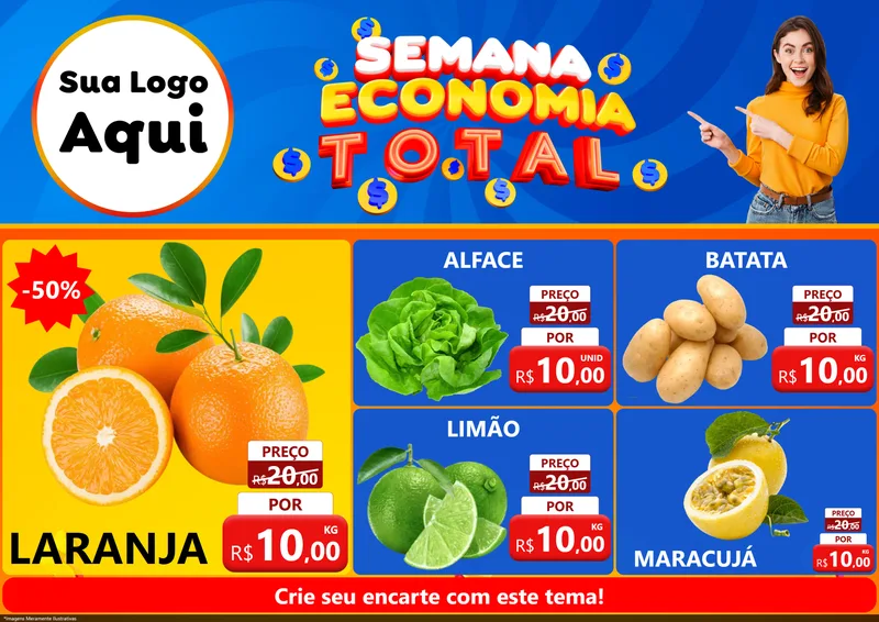 Modelo de Encarte para Encarte A4 Horizontal com o tema Semana Economia Total para Hortifrúti