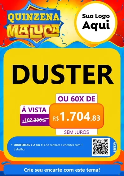 Modelo de Cartaz para Cartaz A4 Vertical com o tema Quinzena Maluca para Concessionaria de Carros