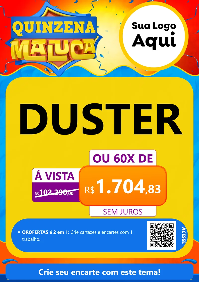 Modelo de Cartaz para Cartaz A4 Vertical com o tema Quinzena Maluca para Concessionaria de Carros