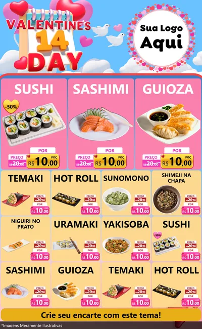 Modelo de Encarte para Encarte Grande com o tema Valentine's Day para Comida japonesa