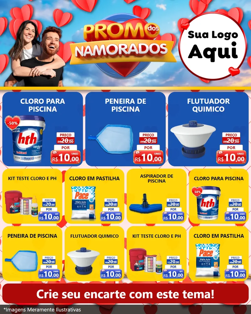 Modelo de Rede Social para Feed Instagram com o tema Promo dos Namorados para Produtos para Piscina