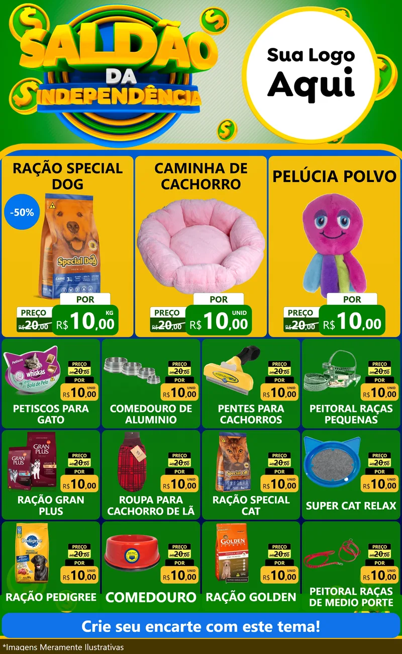 Modelo de Encarte para Encarte Grande com o tema Saldão da Indepêndencia para Pet Shop
