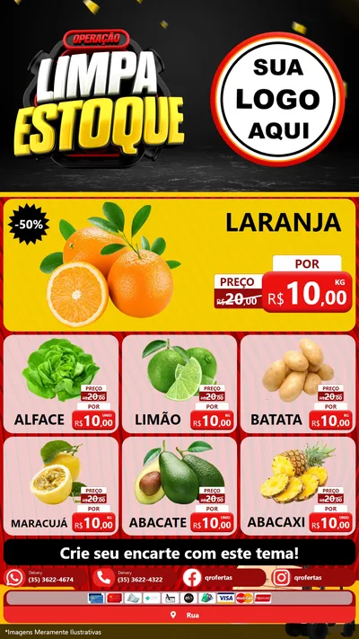 Modelo de Rede Social para Stories com o tema Operação Limpa Estoque para Hortifrúti