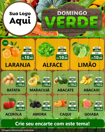 Modelo de Rede Social para Feed Instagram com o tema Domingo Verde para Hortifrúti