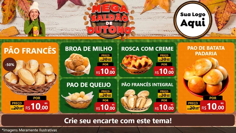 Modelo de TV para TV Horizontal com o tema Mega Saldão de Outono para Padaria