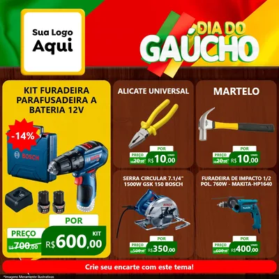 Modelo de Rede Social para Feed Facebook com o tema Dia do Gaúcho para Maquinas e Ferramentas