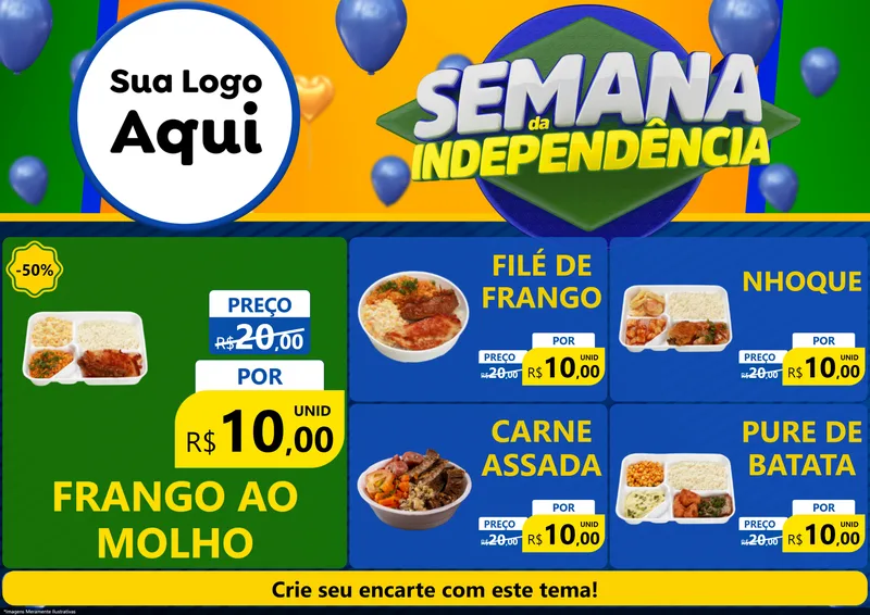 Modelo de Encarte para Encarte A4 Horizontal com o tema Semana da Independência para Restaurante