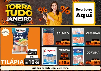Modelo de Encarte para Encarte A4 Horizontal com o tema Torra Tudo Janeiro para Peixaria
