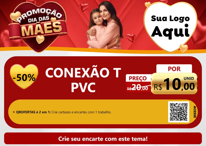 Modelo de Cartaz para Cartaz A4 Horizontal com o tema Promoção Dia das Mães para Tubos e conexões