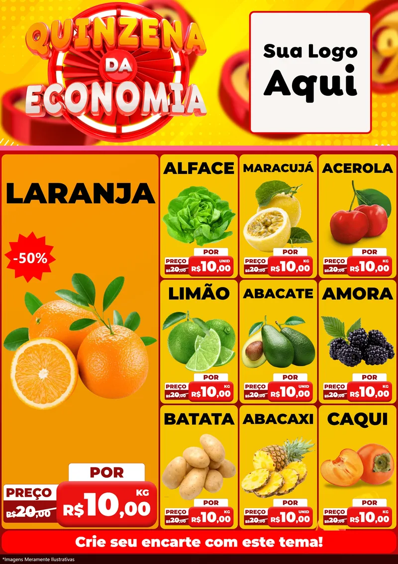 Modelo de Encarte para Encarte A4 Vertical com o tema Quinzena Da Economia para Hortifrúti