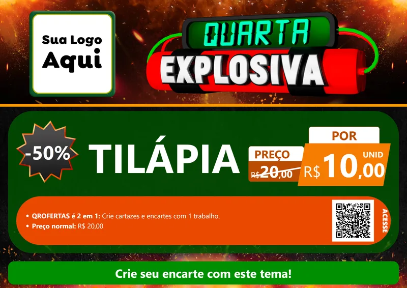 Modelo de Cartaz para Cartaz A4 Horizontal com o tema Quarta Explosiva para Peixaria