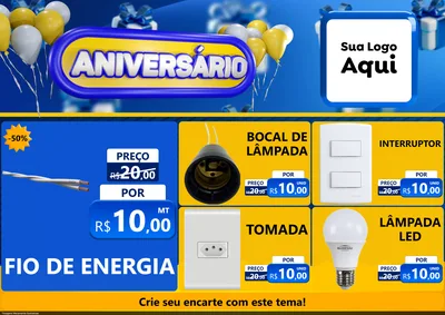 Modelo de Encarte para Encarte A4 Horizontal com o tema Aniversário para Materiais Elétricos
