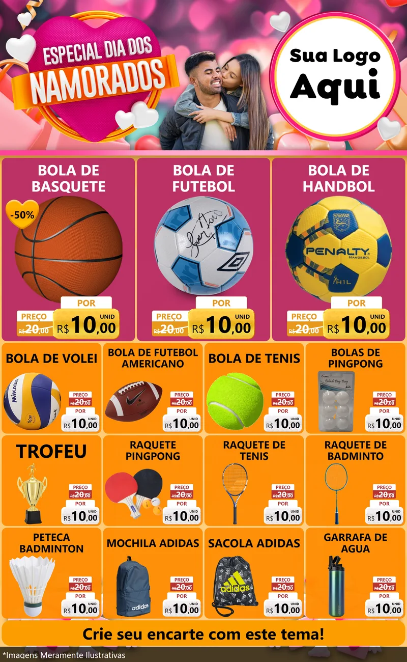 Modelo de Encarte para Encarte Grande com o tema Especial Dia dos Namorados para Artigos Esportivos