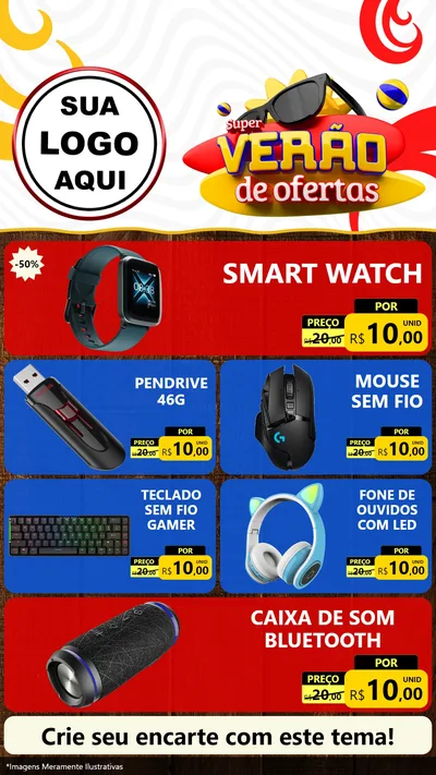 Modelo de TV para TV Vertical com o tema Super Verão de Ofertas para Informática