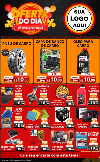 Modelo de Encarte para Encarte Grande com o tema Oferta do Dia - Só hoje, Aproveite! para Auto peças