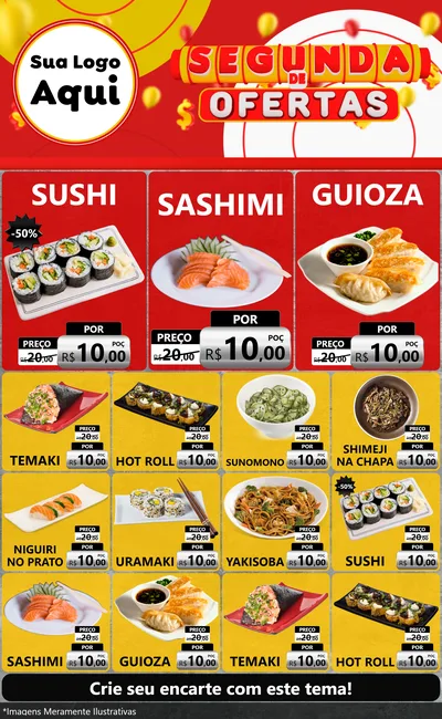 Modelo de Encarte para Encarte Grande com o tema Segunda de Ofertas para Comida japonesa