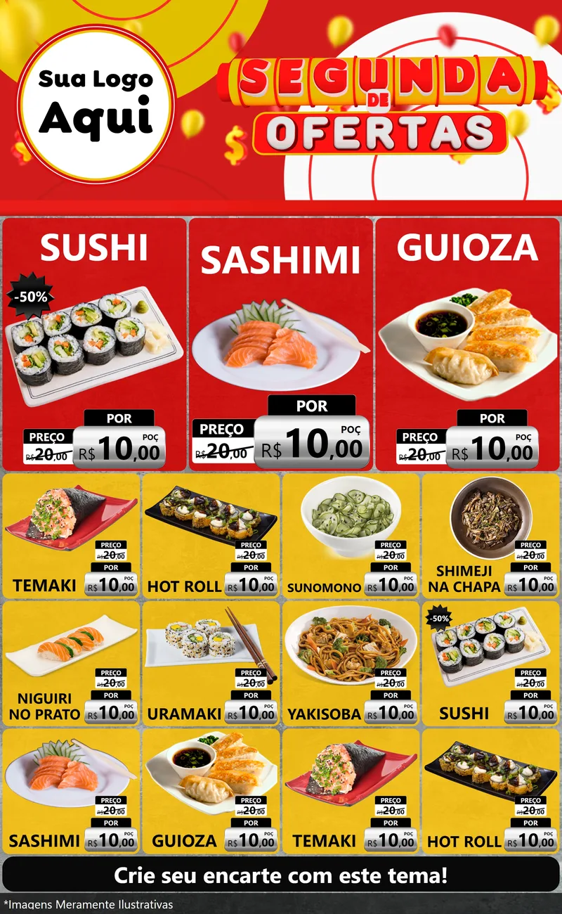Modelo de Encarte para Encarte Grande com o tema Segunda de Ofertas para Comida japonesa