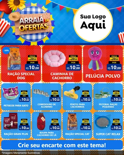 Modelo de Rede Social para Feed Instagram com o tema Arraiá de Ofertas para Pet Shop