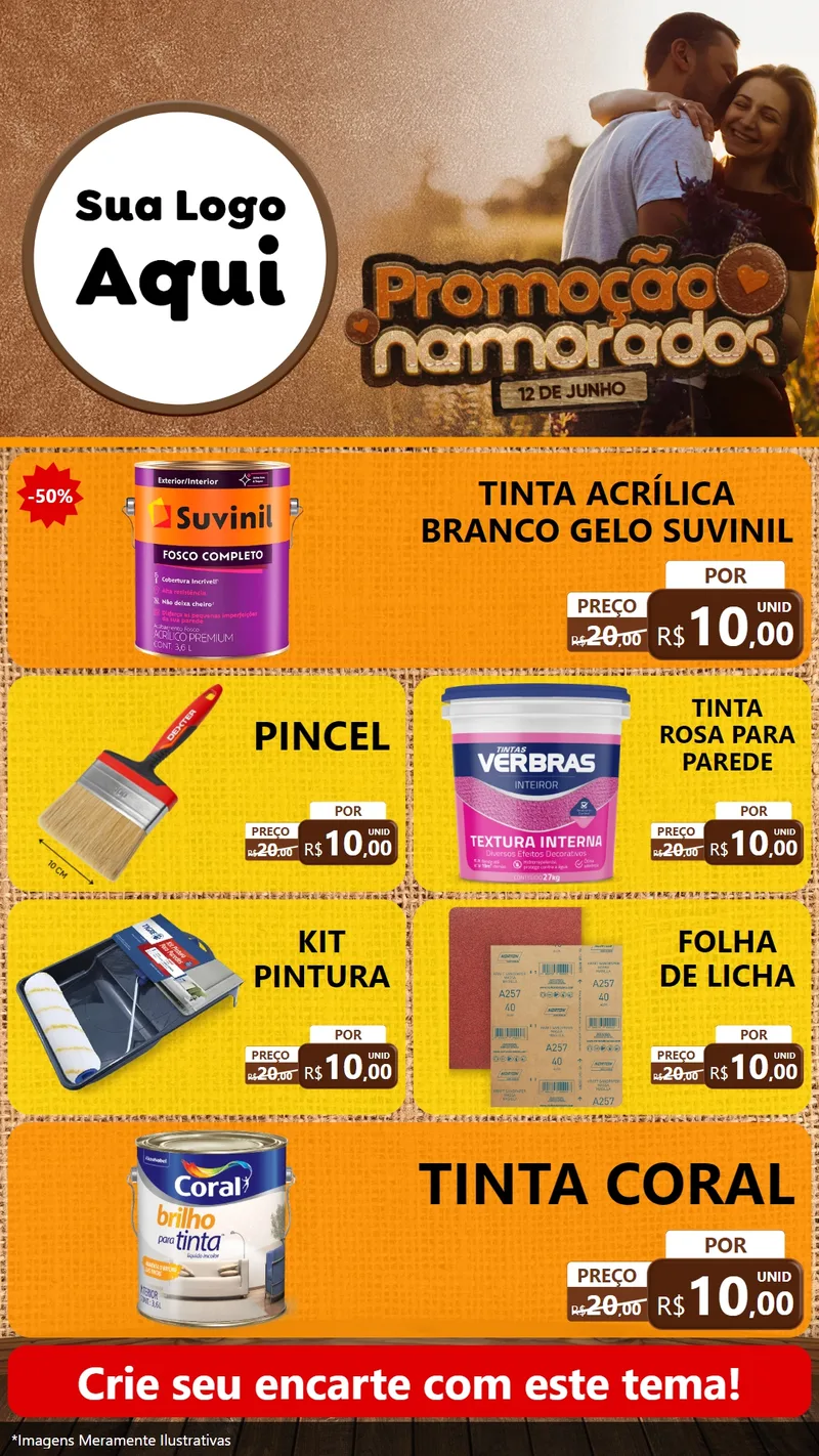 Modelo de TV para TV Vertical com o tema Promoção Namorados para Tintas e Ferramentas