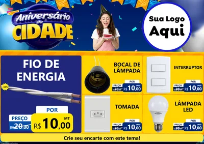 Modelo de Encarte para Encarte A4 Horizontal com o tema Aniversário da Cidade para Materiais Elétricos