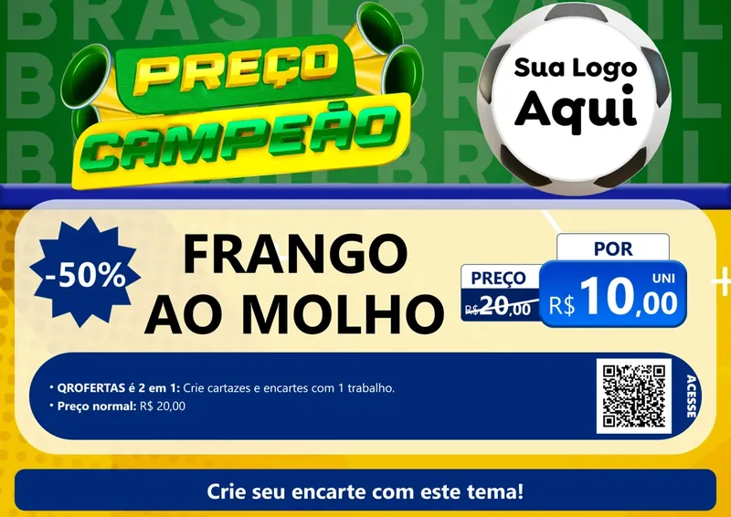 Modelo de Cartaz para Cartaz A4 Horizontal com o tema Preço Campeão - Copa para Restaurante