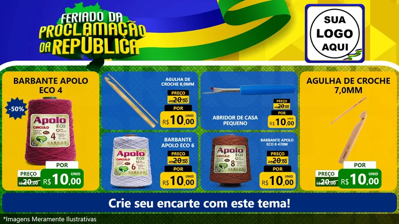 Modelo de TV para TV Horizontal com o tema Feriado da Proclamação da República para Armarinho e Aviamentos