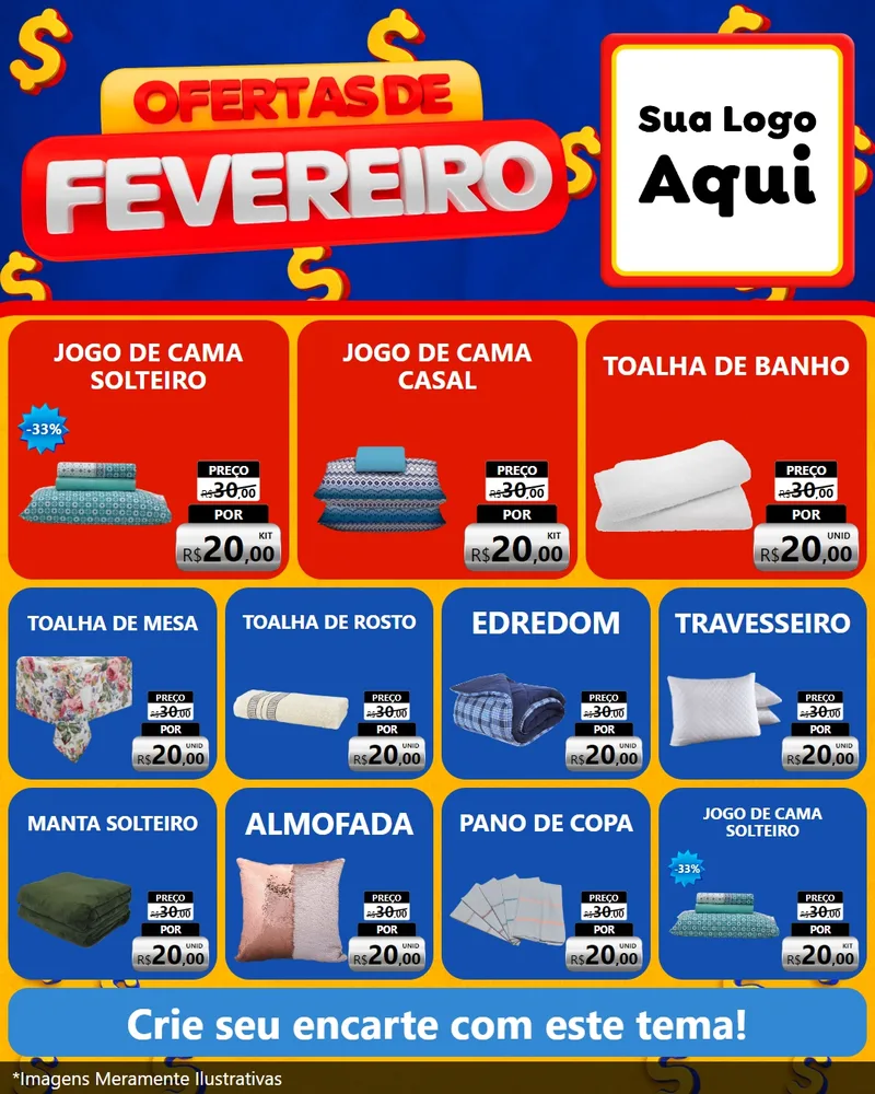 Modelo de Rede Social para Feed Instagram com o tema Ofertas de Fevereiro para Cama, Mesa e Banho