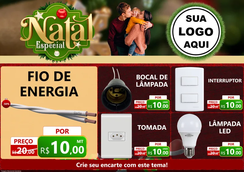 Modelo de Encarte para Encarte A4 Horizontal com o tema Natal Especial para Materiais Elétricos
