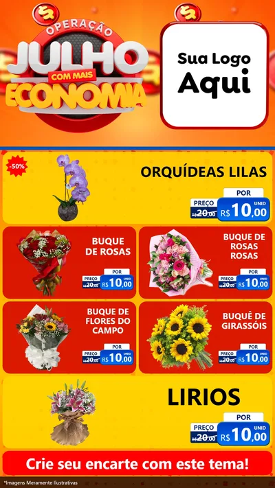 Modelo de TV para TV Vertical com o tema Operação Julho Com Mais Economia para Floricultura e jardim